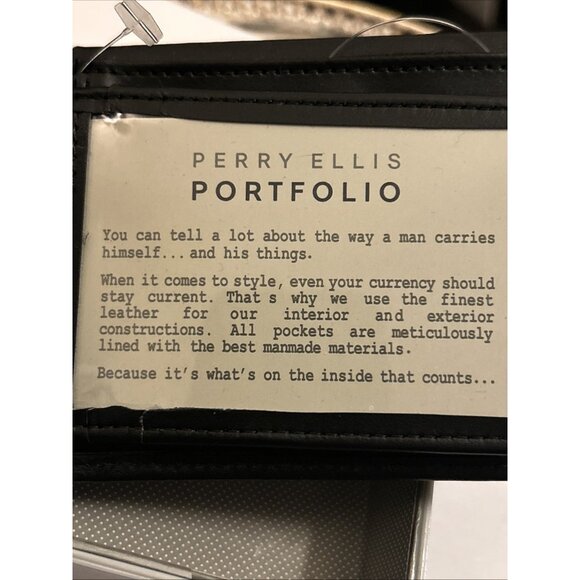 Perry Ellis Black Portfolio PASSCASE REMOVABLE ID Bifold Wallet Premium Leather - Picture 8 of 12